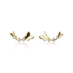 925 Sterling Silver Gold Pretty Butterfly Rhinestones Ear Crawlers